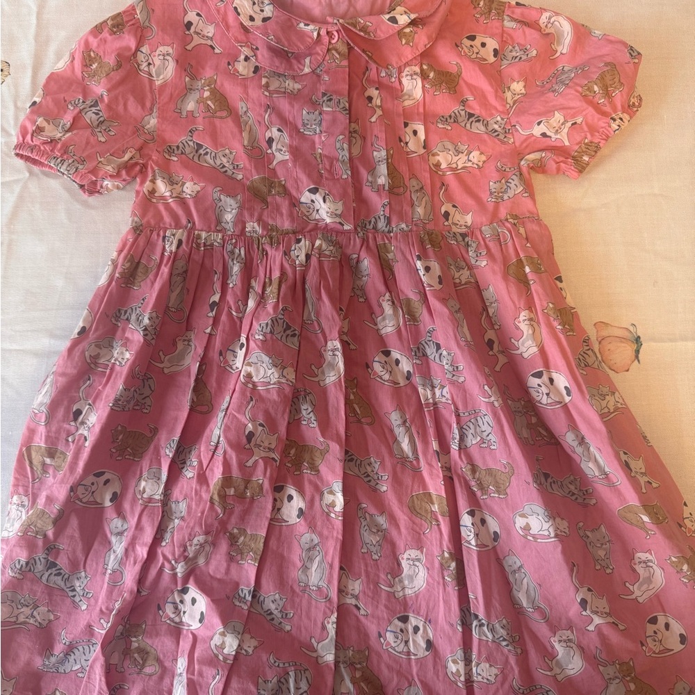 Mini Boden Pink Cat Print Collar Dress